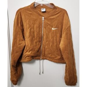 Nike Womens Quilted Terry Full-Zip Jacket Gold Cropped Boxy M Sporty Streetwear